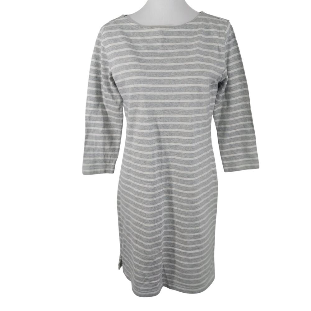 VINEYARD VINES! ASH GRAY & WHITE STRIPED 100% COTTON KNIT LONG SLEEVE DRESS! S - Picture 3 of 12